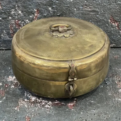 Antique Brass Round Chapati Bread Box Original Old Hand Crafted Engraved, Indian Brass Bread Box, Brass Katordaan