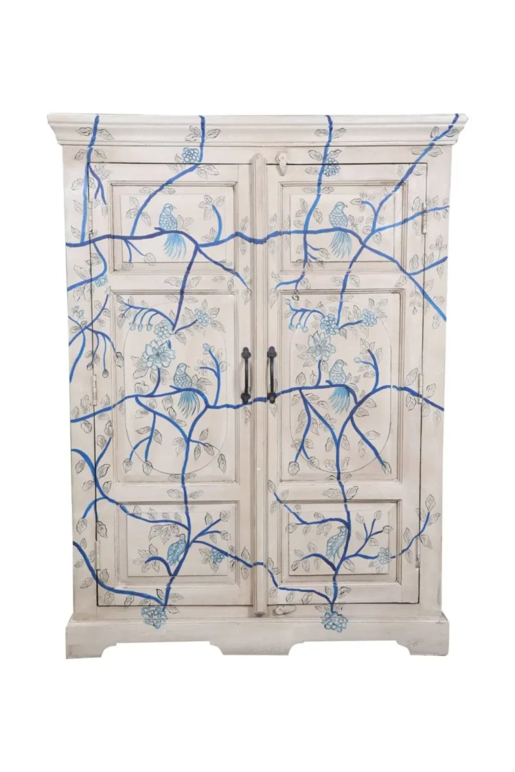 Parma Wooden Floral Hand painted Armoire - Purana Darwaza
