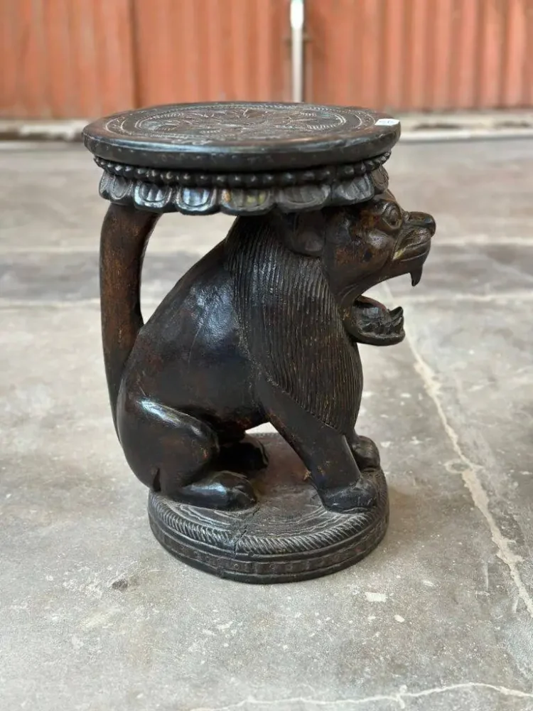 Nepalese Hand carved Solid wood Lion Side table 1