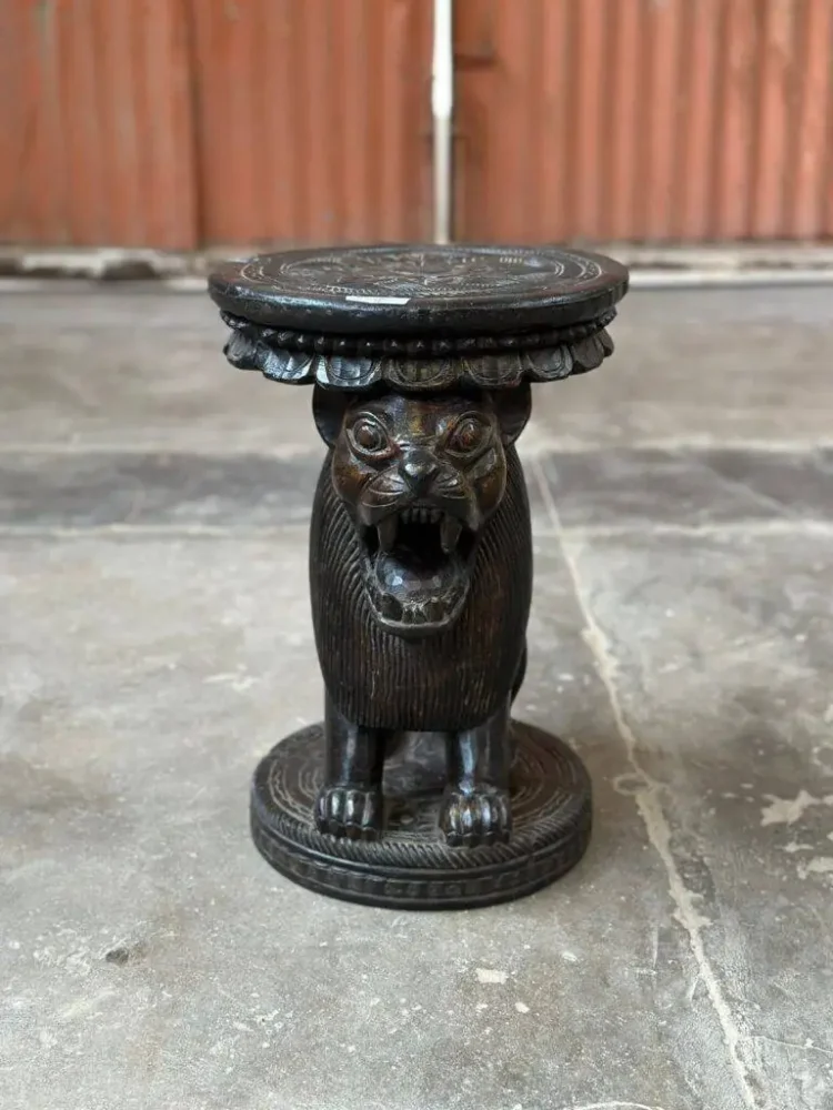 Nepalese Hand carved Solid wood Lion Side table 4