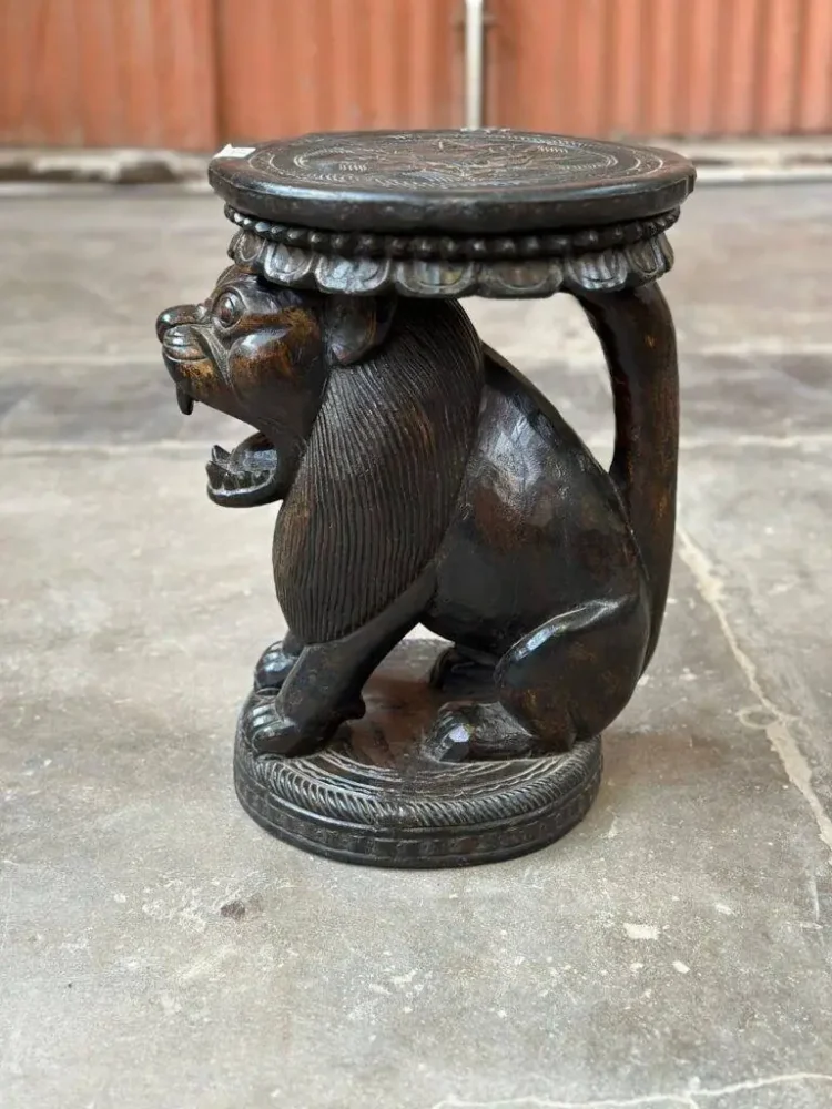 Nepalese Hand carved Solid wood Lion Side table 5