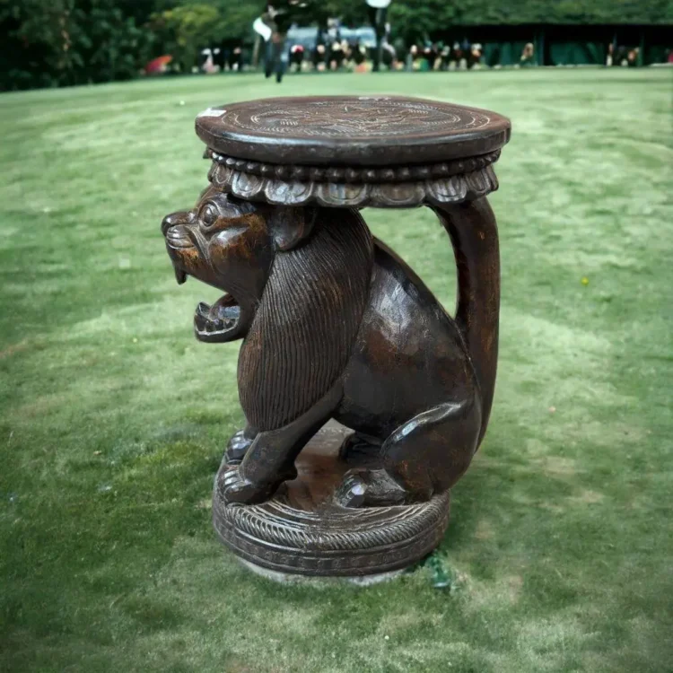 Nepalese Hand carved Solid wood Lion Side table
