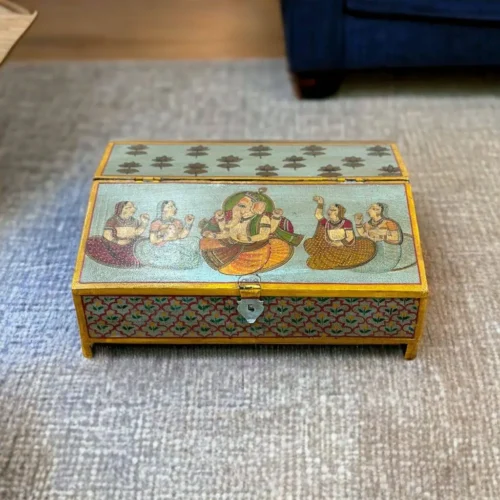 Indian Vintage hand painted wooden Desk with painting of Indian gods