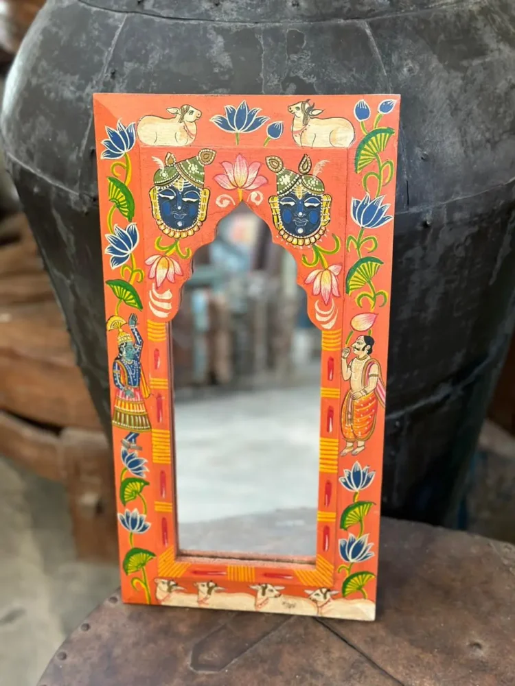 Narangi Pichwai Mirror Frame - Purana Darwaza