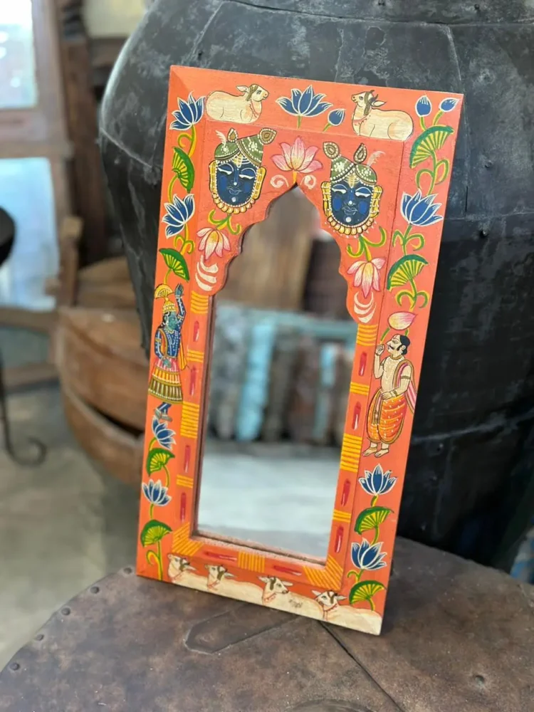 Narangi Pichwai Mirror Frame - Purana Darwaza