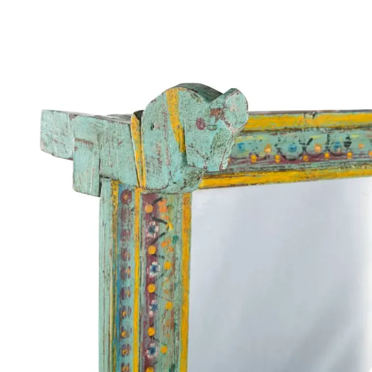 Vintage Elegance: Hand-Painted Wooden Mirror Frame with Carved Horse Faces - Purana Darwaza