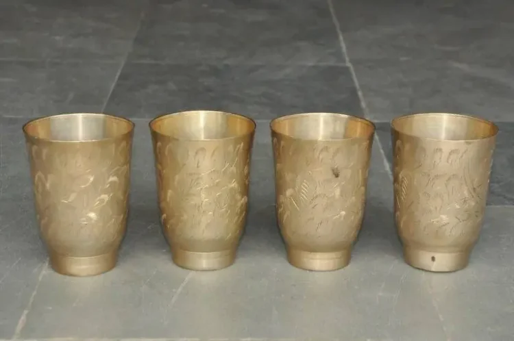 Phagwara Vintage Brass Lassi Glass Set of 4 - Purana Darwaza