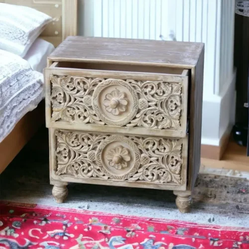 Ragini Wooden Bedside Table with 2 Drawers