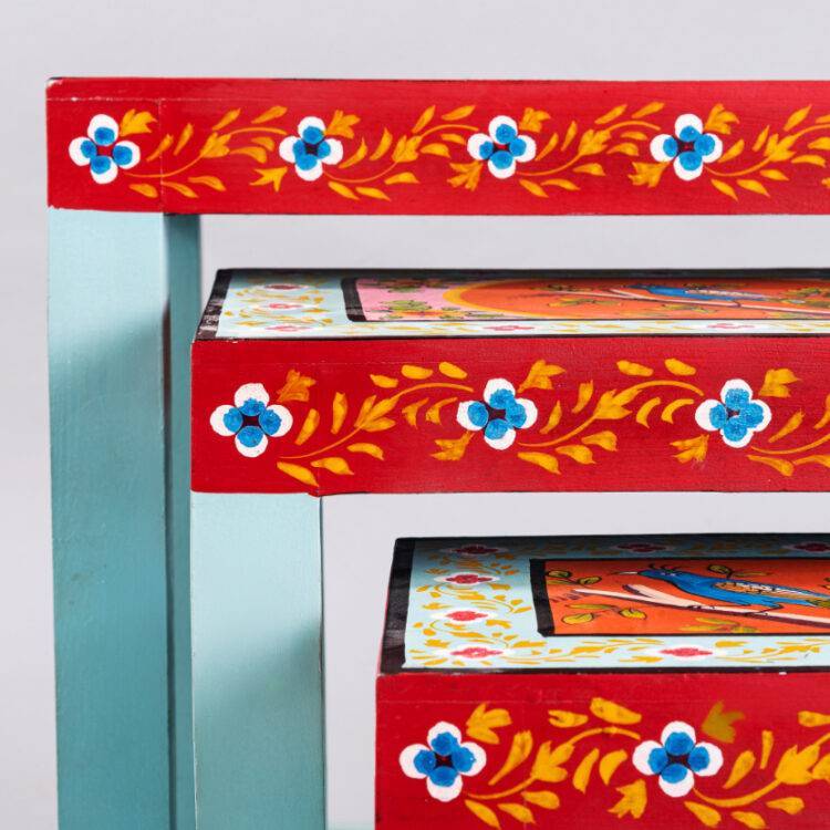 Wooden hand painted nesting tables set of 3 - Purana Darwaza