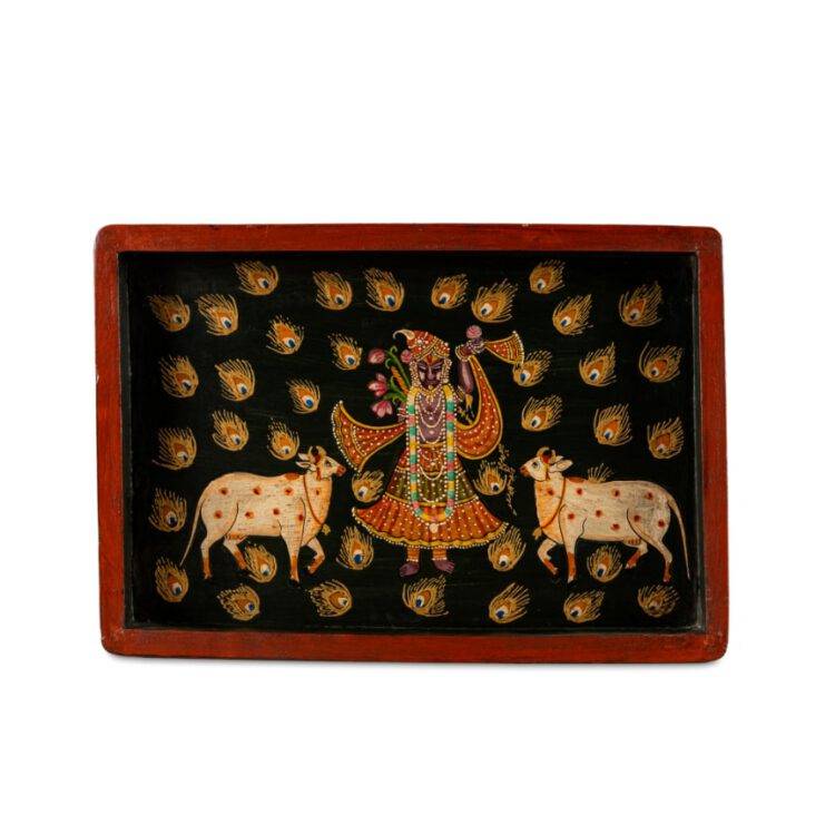 Wooden hand painted tray: Shrinathji - Purana Darwaza