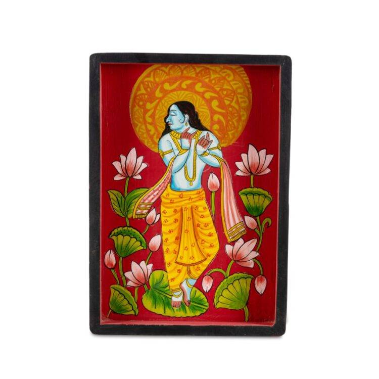 Wooden hand painted tray: Krishna - Purana Darwaza