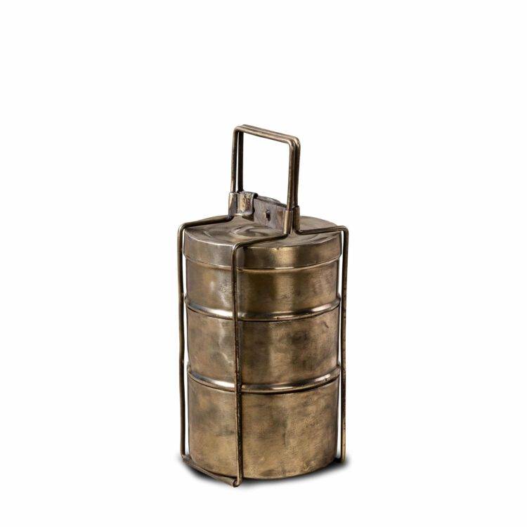 Vintage Brass 3 Tier Tiffin Box, Vintage Brass Tiffin Box, Antique Brass Lunch Box, Vintage Brass Kitchen Decor - Purana Darwaza