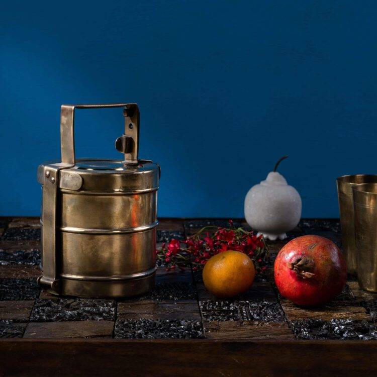 Vintage Brass Tiffin Box, Antique Brass Lunch Box, Vintage Brass Kitchen Decor, Brass Chapati Box - Purana Darwaza