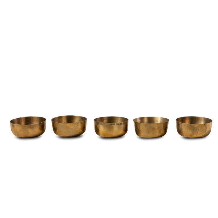 Vintage Brass Vegetable Bowls Set of 5, Indian Antique Vessels, Vintage Brass Katori - Purana Darwaza