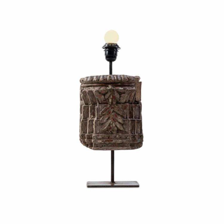 Vintage Wooden Carved Lamp, Indian Vintage Pillar Base, Vintage Farming Tool Lamp - Purana Darwaza