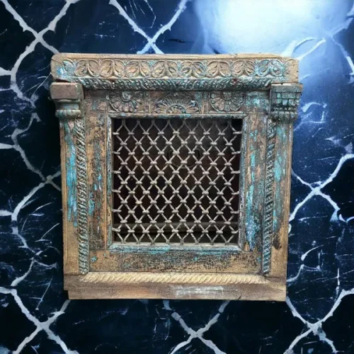 Assagao Vintage Wooden and Iron Jali Panel