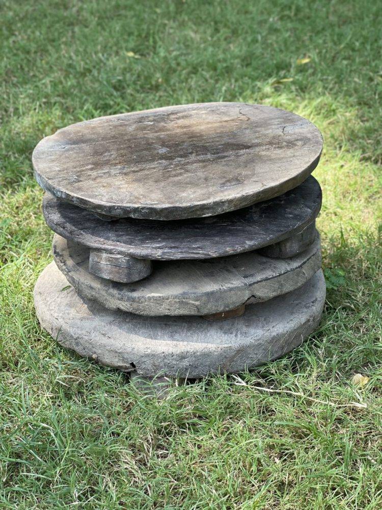 Vintage Chapati Board With Antique Patina - Set of 4 Pieces Rustic Wood Risers Charcuterie Board - Purana Darwaza
