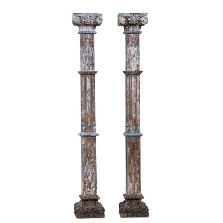 Vintage Teak wood pillars set of 2 - Purana Darwaza