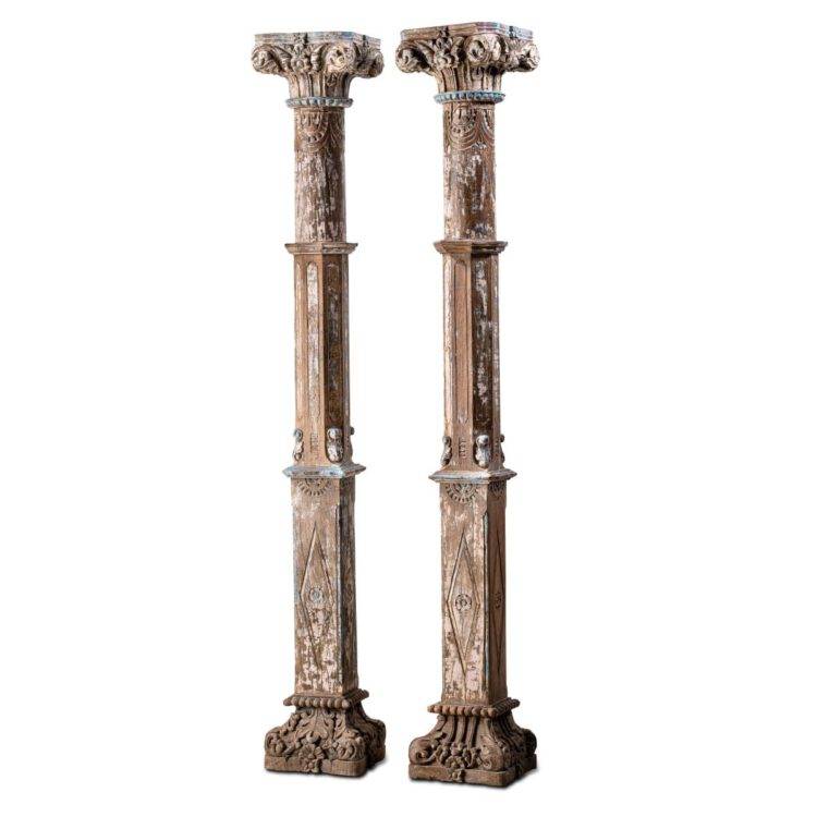 Vintage Teak wood pillars set of 2 - Purana Darwaza