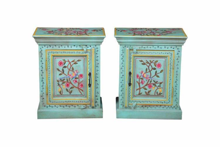 Ajmer Hand painted bedside table set of 2 - Purana Darwaza