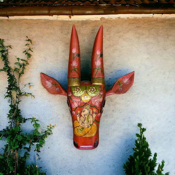 Nagma Cow Head, wall mask, wall decoration, made of wood