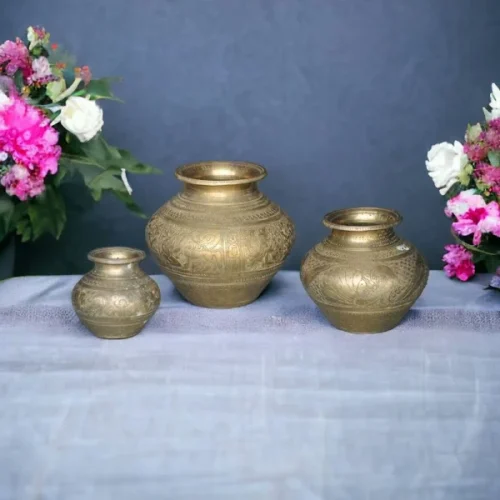 Palakh Vintage Brass Pots- Set of 3