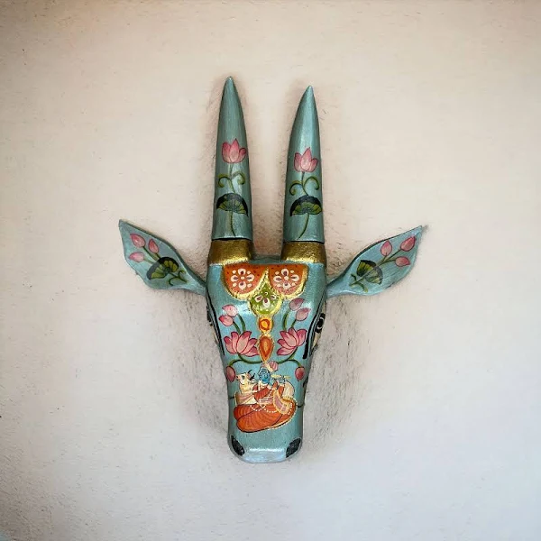 Radha Cow Head, wall mask, wall decoration, made of wood
