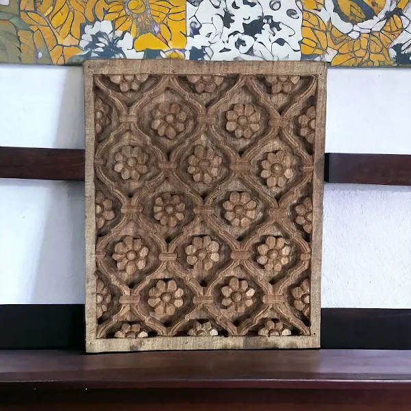Tesu Teak Wood Carved Wall Panel