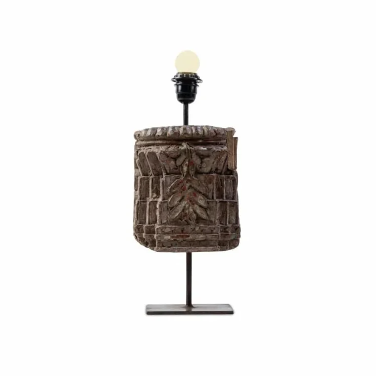Vintage Wooden Carved Lamp, Indian Vintage Pillar Base, Vintage Farming Tool Lamp