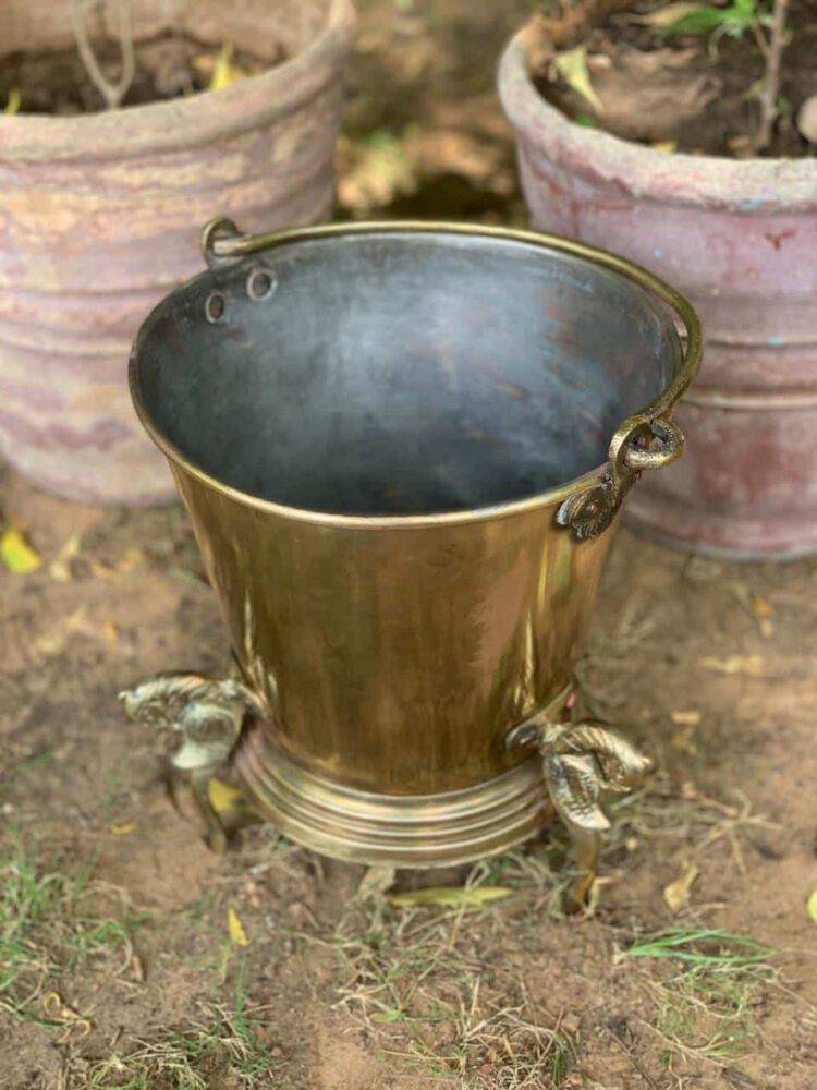 Brass Planter, Vintage Plant Pot Holder, Vintage Brass Bucket - Purana Darwaza