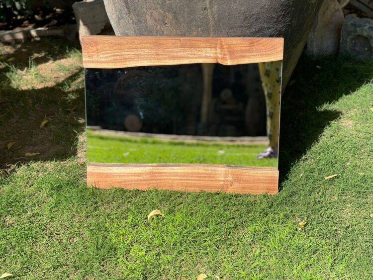 Live edge acacia wood mirror frame with mirror - Purana Darwaza