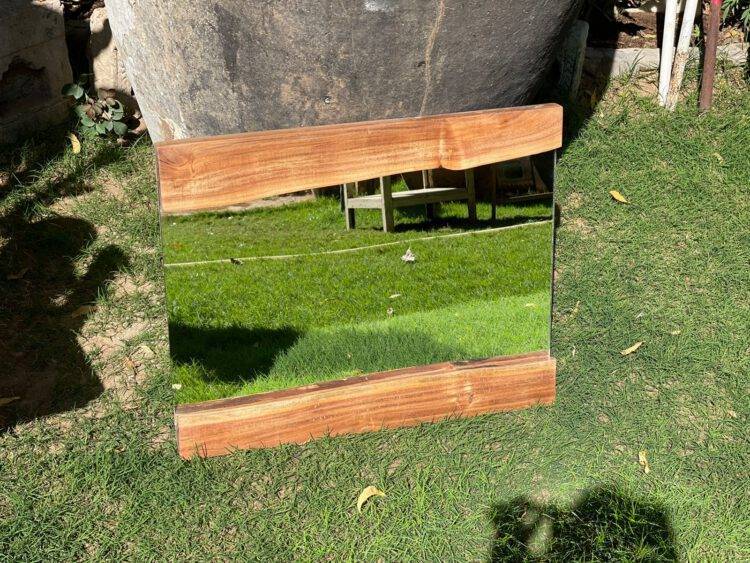 Live edge acacia wood mirror frame with mirror - Purana Darwaza
