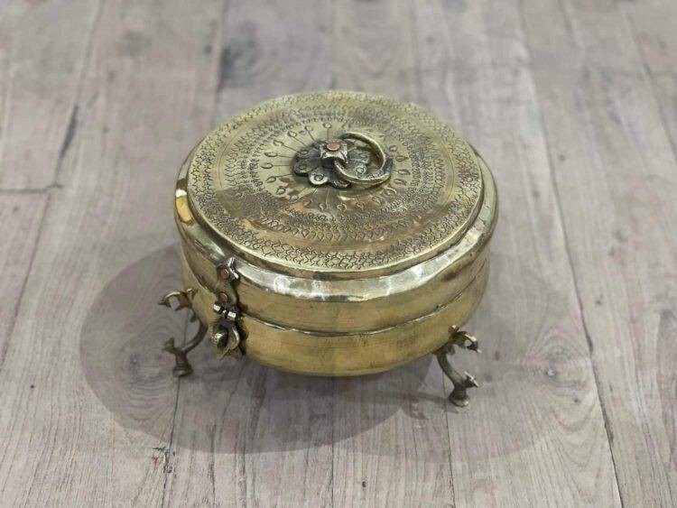Vintage Brass Chapati Box on Stand - Purana Darwaza