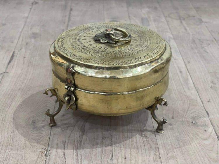 Vintage Brass Chapati Box on Stand - Purana Darwaza
