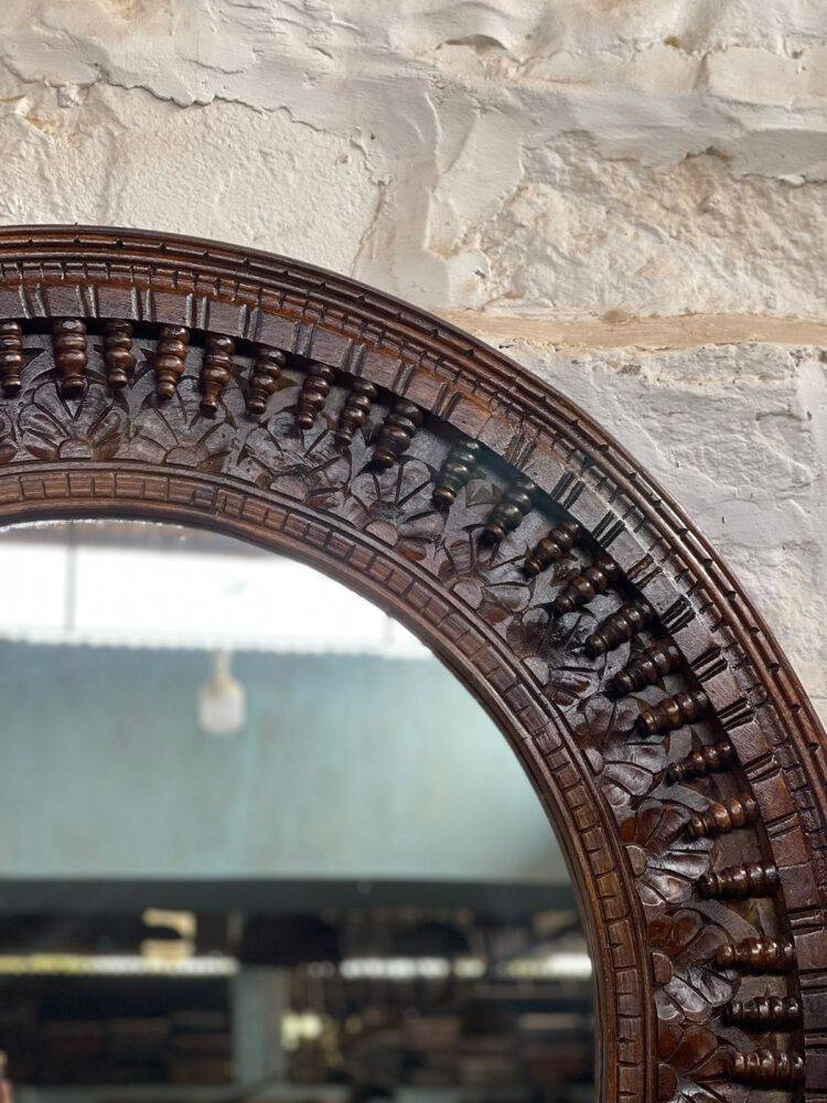 Distressed Hand Carved Wooden Vintage Inspired Entryway Console and Mirror Set - Purana Darwaza