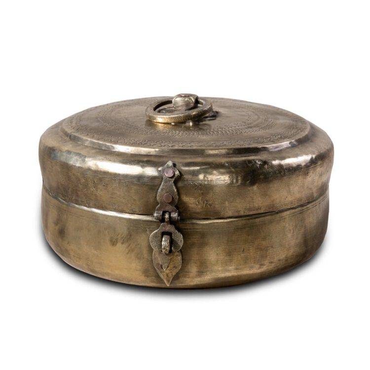 Vintage Brass Chapati Box, Antique Brass Lunch Box, Vintage Brass Kitchen Decor, Brass Chapati Box - Purana Darwaza