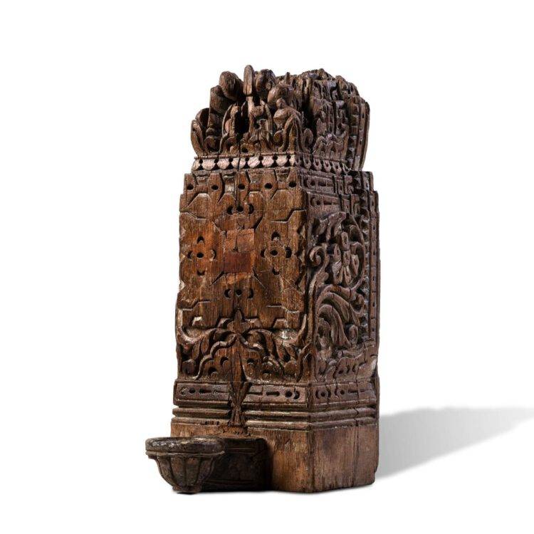 Vintage Wooden Carved Candle Holder, Indian Vintage Pillar Base, Vintage Candle Base - Purana Darwaza