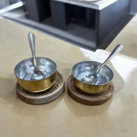 Vintage Brass Bowl and Spoon Set of 6