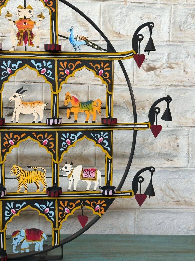 Round Indian Iron Tribal Toran Lamp - Purana Darwaza